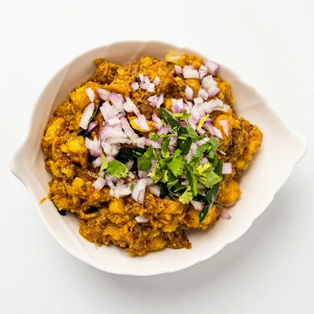 Kappa biriyani, tapioca with spicy beef, at Nitara South Indian restaurant in Edmonton, AB